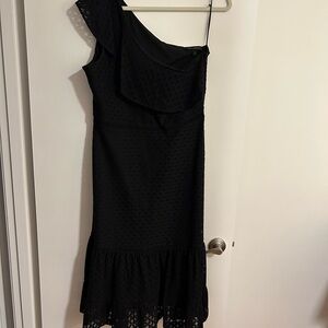 Banana Republic Black One-Shoulder Eyelet Ruffled Cocktail Dress